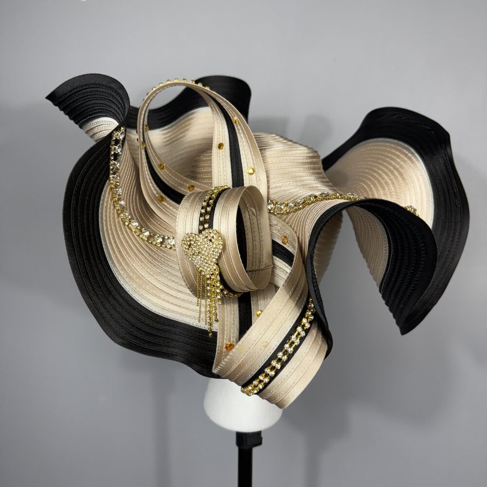 Donna Vinci Champagne and Black Church Lady Hat. Stunning and Elegant! - Picture 2 of 8